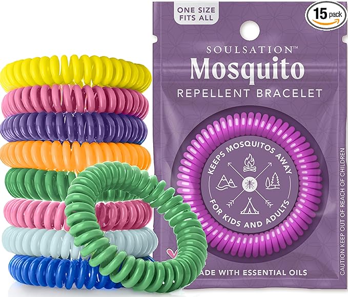 15 Pack Mosquito Repellent Bracelets, DEET-Free for Kids & Adults, Individually Wrapped Bands