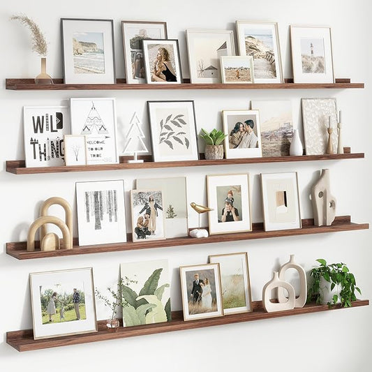 Floating Picture Ledge Shelves for Wall Set of 4, 72 Inch Wall Shelves with Lip Long Large Nursery Book Shelf for Toys Storage Kids Bookshelf Wall Mounted Living Room Bedroom Decor Frames