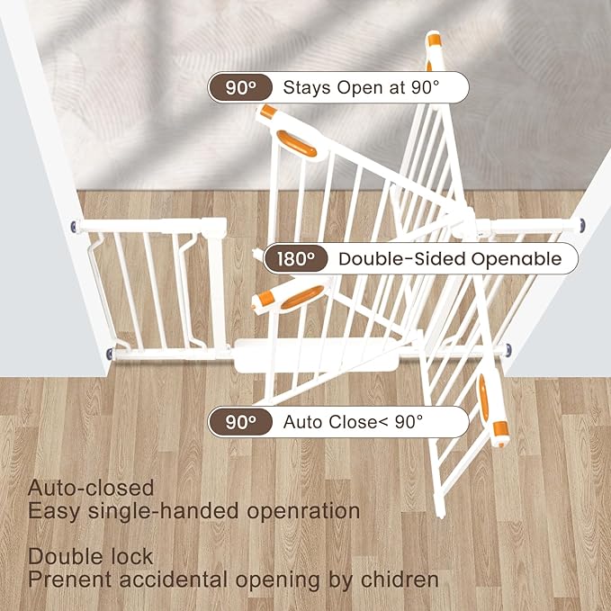 owlie 37.4" Extra Tall Wide Baby Gate for Stairs Doorways,29-52 Inch Extra Large Long Baby Gate with Door Indoor Safety Metal Pressure Mounted Pet Gate with Walk-Thru Auto Close, White