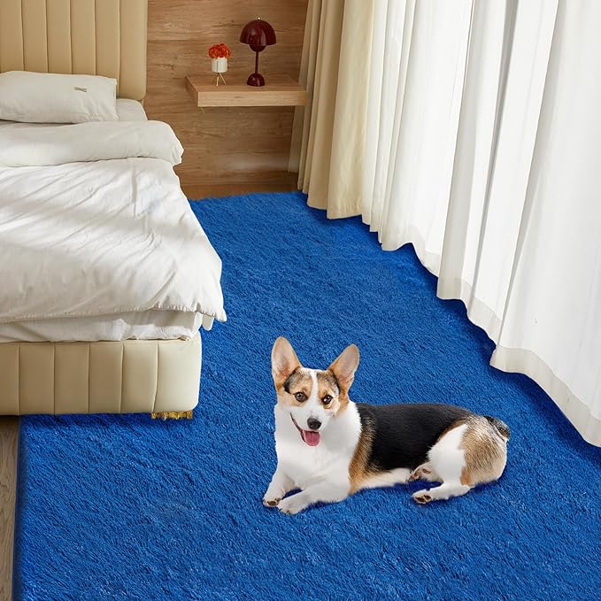 Ultra Soft Rug for Living Room, 9X12 Fluffy Shag Area Rug for Bedroom, Modern Shaggy Carpets Fuzzy Rug for Teens Dorm Nursery Home Decor Aesthetic, Upgrade Anti-Skid Durable, Blue