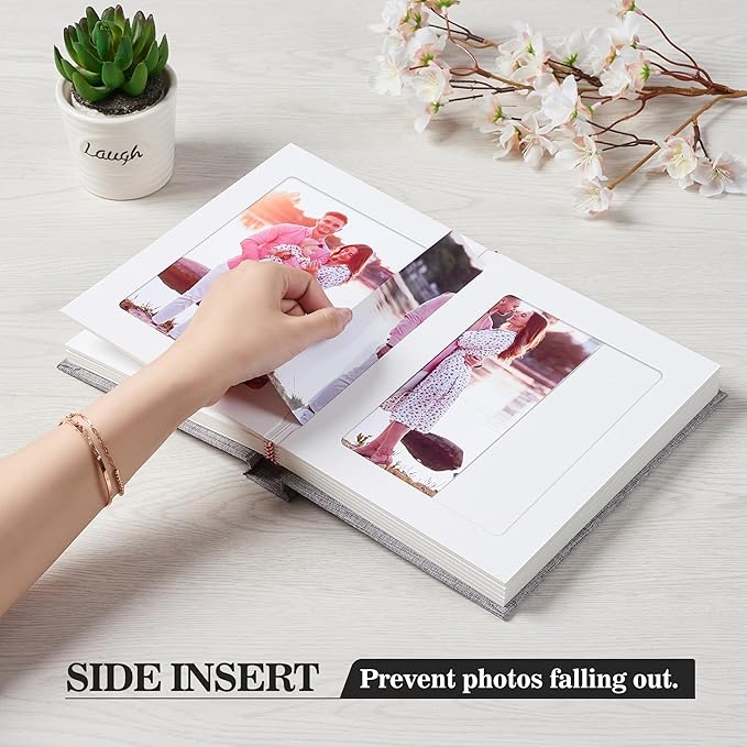 Photo Album 5x7 with Writing Space Linen Cover 5x7 Photo Album Book Holds 20 Photos Ideal for Wedding Theme-Album and Baby Photo Albums (Black,20 Pockets)