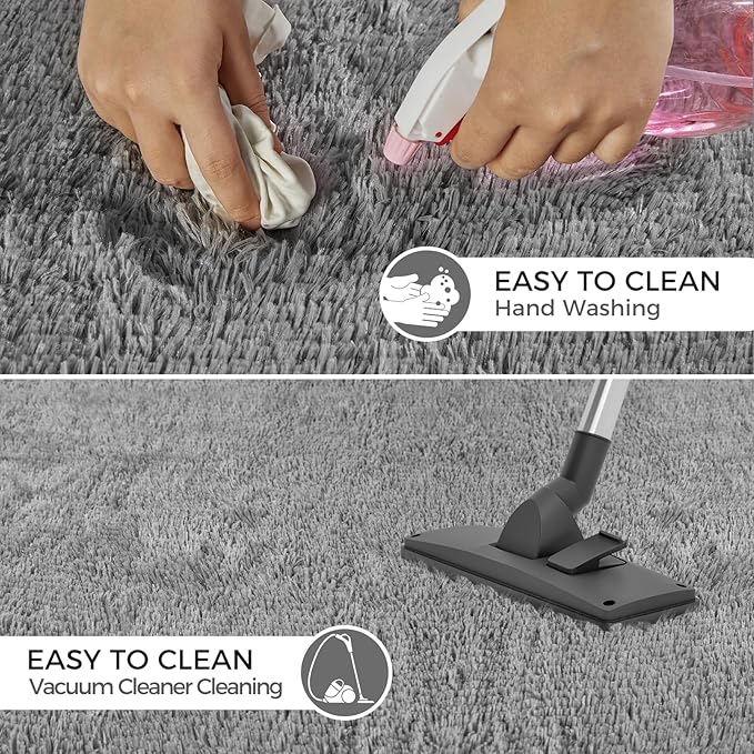Ultra Soft Rug for Living Room, 9X12 Fluffy Shag Area Rug for Bedroom, Modern Shaggy Carpets Fuzzy Rug for Teens Dorm Nursery Home Decor Aesthetic, Upgrade Anti-Skid Durable, Grey