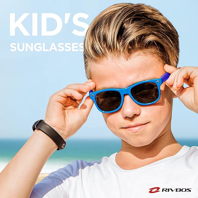 RIVBOS Kids Sunglasses Polarized UV Protection Flexible Rubber Glasses Shades with Strap for Boys Girls RBK004