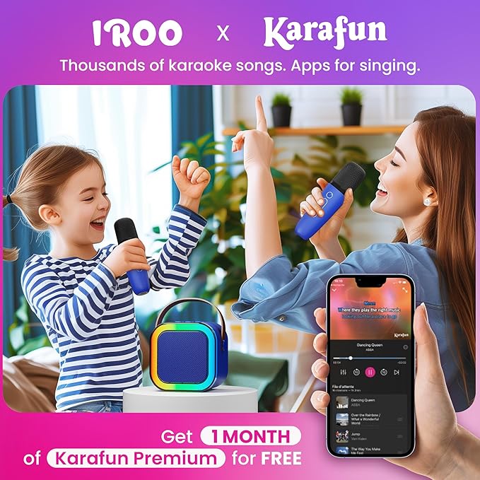 IROO Mini Karaoke Machine for Kids, 2025 TOP Toys Birthday Gifts Ideas for Girls Ages 4, 5, 6, 7, 8, 9, 10, 12+ Years Old, Portable Bluetooth Speaker with 2 Wireless Mics for Party Toddlers