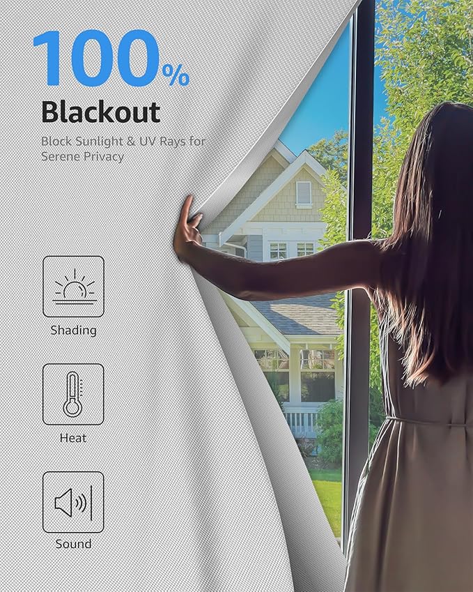 Sumobaby Blackout Curtains for Bedroom 36"x60" Portable No Drill Black Out Window Cover with Upgraded Hook&Loop Tapes,100% Blackout Shades,Thermal Insulated Blinds for Bedroom,Nursery(1 Panel,White)