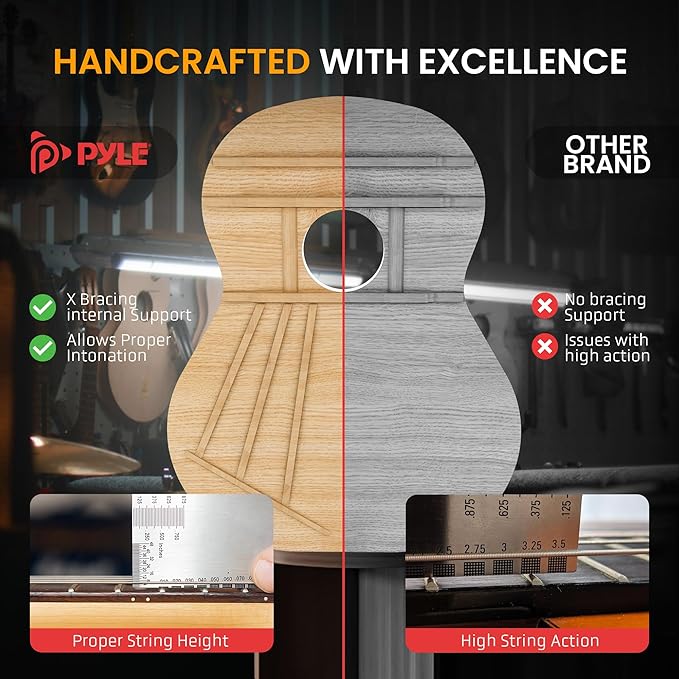 Pyle Beginner Acoustic Guitar Kit, 3/4 Junior Size All Wood Instrument for Kids, Adults, 36" Sun Burst, Gloss