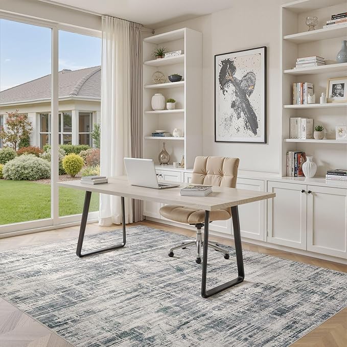 Area Rug for Living Room: 8x10 Washable Neutral Abstract Modern Soft Rugs Non Slip Indoor Floor Stain Resistant Large Carpet for Bedroom Dining Room Office Nursery - Gray