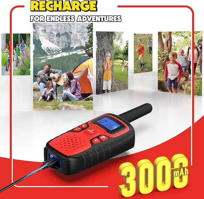 Wishouse Walkie Talkies for Kids Rechargeable Long Range,Xmas Birthday Gift for 4 5 6 7 8 9 Year Old Boys Girls,Hiking Gear Camping Games Cool Toys with NOAA,SOS Siren,Lamp,Lanyards,Easy to Use,2 Pack