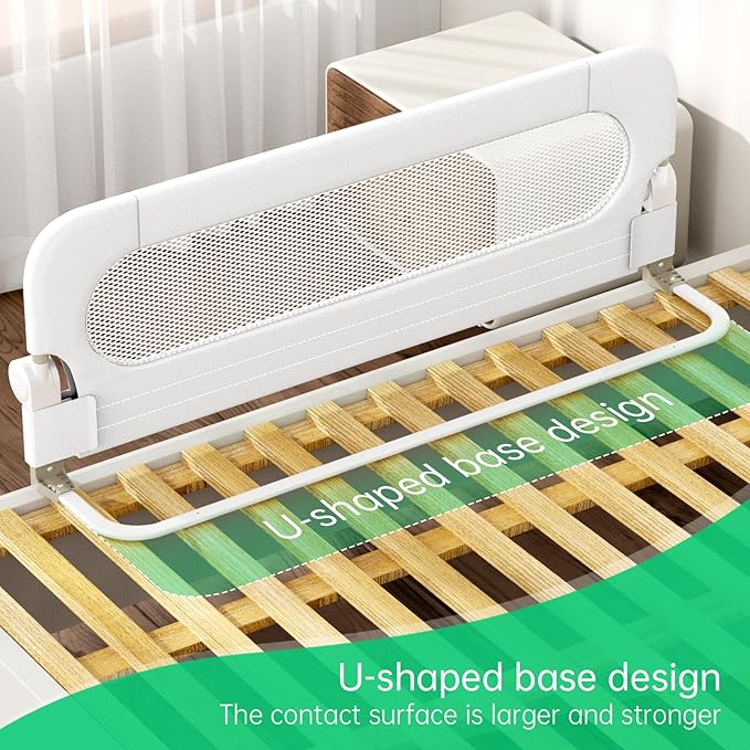 Folding Bed Rail for Toddlers,Baby Bed Rail Guard with Reinforced Anchor Safety System,Fit Bunk,Full Size,Queen,King,Twin(White,43"x23.6")