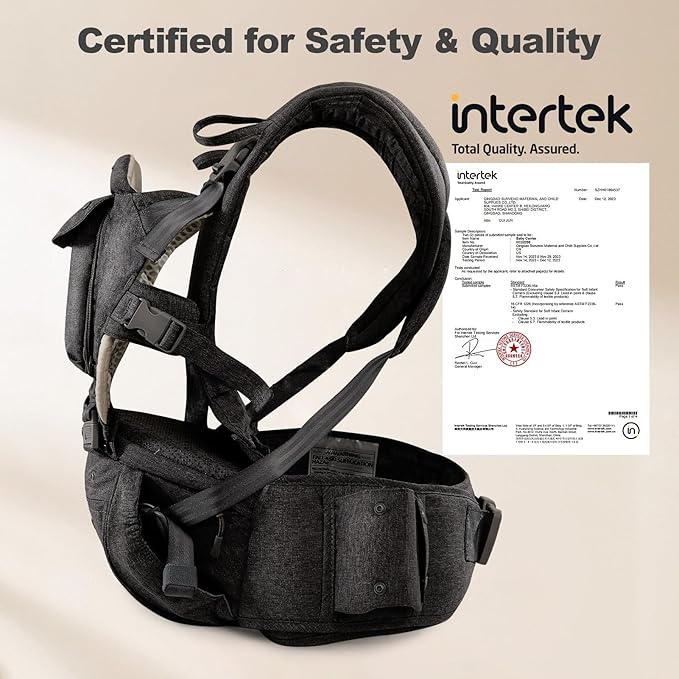 SUNVENO 3 in 1 Ergonomic Baby Carrier with Hip Seat for Newborns and Toddlers, Supports 20 lbs and Up, Waist and Back Relief with Large Weight Capacity for All Season Use,Black