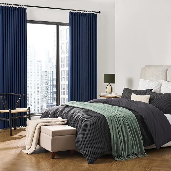 Pinch Pleated Curtains 156 Inches Long 2 Panels Set, Thermal Insulated Blackout Room Darkening Curtain for Bedroom,Window Draperies with Hooks(Navy Blue,40x156-inch)