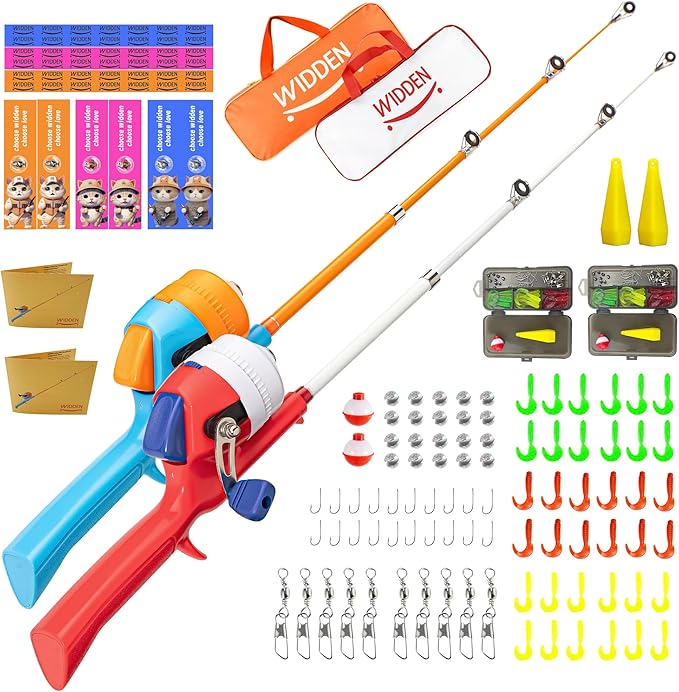 Kids Fishing Pole, Telescopic Fishing Rod, Toddler Collapsible Fishing Rod and Reel Combo with Tackle Box, Fishing Line, Bobber, and Soft Lures for Boy, Girl, Youth, Beginner, Over 4 Years Old