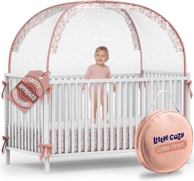 Crib Tent to Keep Baby from Climbing Out – Pop Up Crib Net Canopy with Strong Breathable Mesh, Double Auto-Lock Zippers & Durable Frame – Easy Install Baby Safety Cover for Standard Cribs