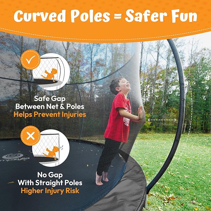 JUMPZYLLA Trampoline Outdoor 8FT 10FT 12FT 14FT 15FT 16FT with Enclosure and Ladder, ASTM Approved Recreational Trampoline for Kids and Adults, Anti-Rust Coated Frame