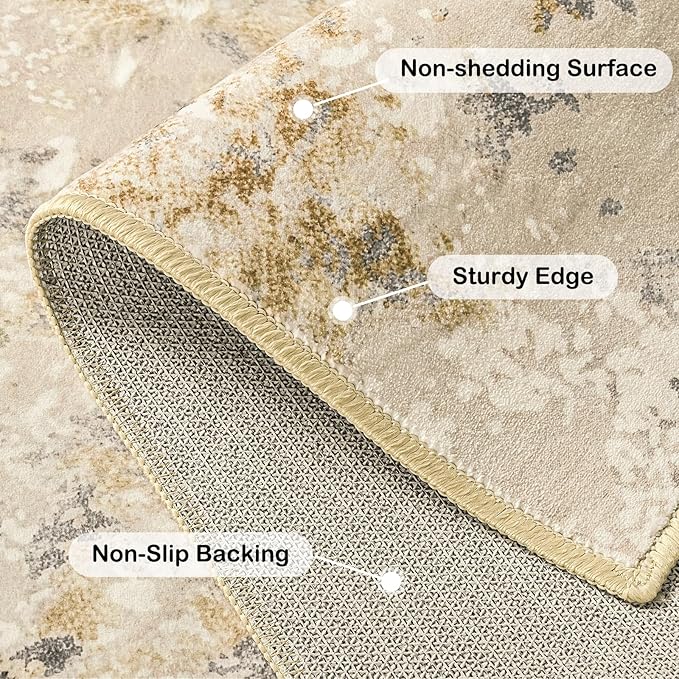 Kelarea Living Room Rug, Modern Abstract Washable Rugs Non Slip Faux Wool Vintage Rug, Non-Shedding Carpet for Living Room, Bedroom, Dining Room, Kids Playroom (Beige, 5' x 7' (Rectangular))
