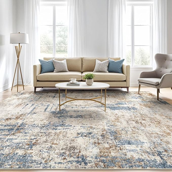 5x7 Area Rugs Living Room: Machine Washable Large Abstract Modern Soft Rug Stain Resistant Indoor Floor Non Slip Accent Carpet for Bedroom Nursery Playroom Dining Room Office Dorm Home House- Tan