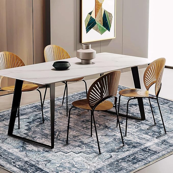 3'x5' Dark Blue Vintage Washable Thin Area Rug Traditional Floor Cover Foldable Indoor Distressed Non Slip Carpet for Bedroom Living Room Bathroom