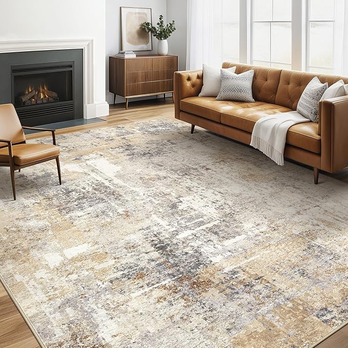 5x8 Area Rug Living Room: Machine Washable Large Abstract Modern Soft Rugs Stain Resistant Indoor Floor Non Slip Accent Carpet for Bedroom Nursery Playroom Office Dining Room Dorm Home- Gray Gold