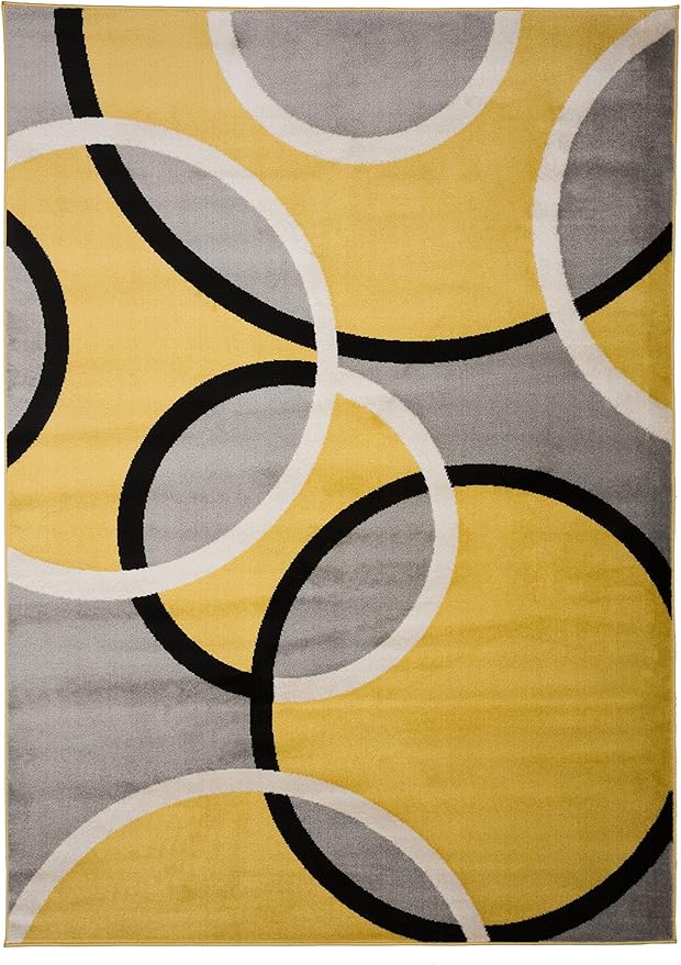 Rugshop Contemporary Abstract Circles Easy Maintenance for Home Office,Living Room,Bedroom,Kitchen Soft Area Rug 5' 3" x 7' 3" Yellow