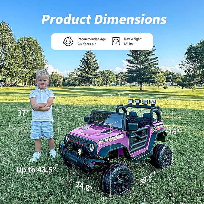 12V Kids Ride on Car Truck, Kids Electric Vehicles Car Ride on Toy for Toddlers 3-5 with Remote Control - Purple