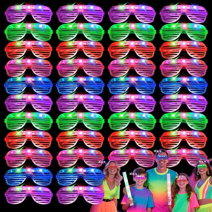 40 PCs LED Glasses,Light Up Glasses,Glow Glasses Glow In The Dark Party Supplies Suitable For Kids/Adults, 3 Light up Modes, 5 Neon Colors Rave Party,Wedding, Birthday, Concert, New Year, Carnival