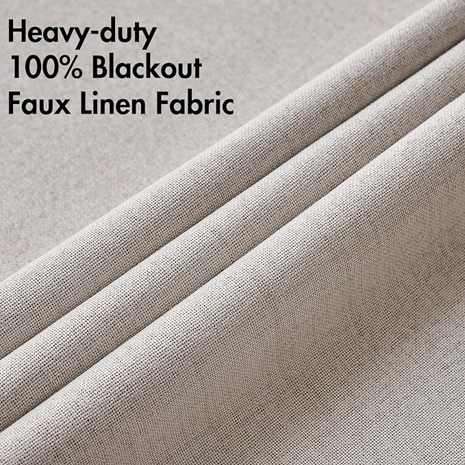 MIULEE 100% Blackout Linen Textured Curtains for Bedroom Solid Thermal Insulated Ivory Grommet Room Darkening Curtains & Drapes Luxury Decor for Living Room Nursery 52 x 132 Inch (2 Panels)