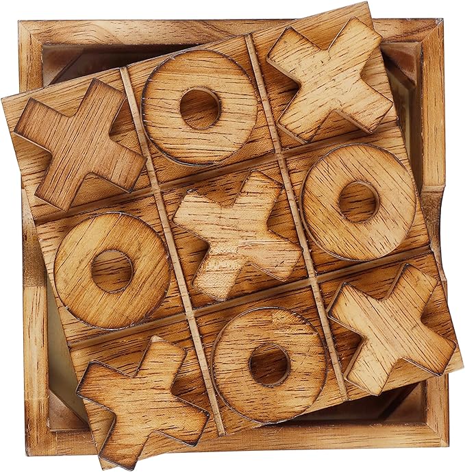Glintoper Tic Tac Toe & Tumble Tower Blocks Tables Game Set, Classic Wood Stacking Game & XOXO Board Games for Kids Family, Living Room Rustic Coffee Table Decor, Travel Strategy Board Games