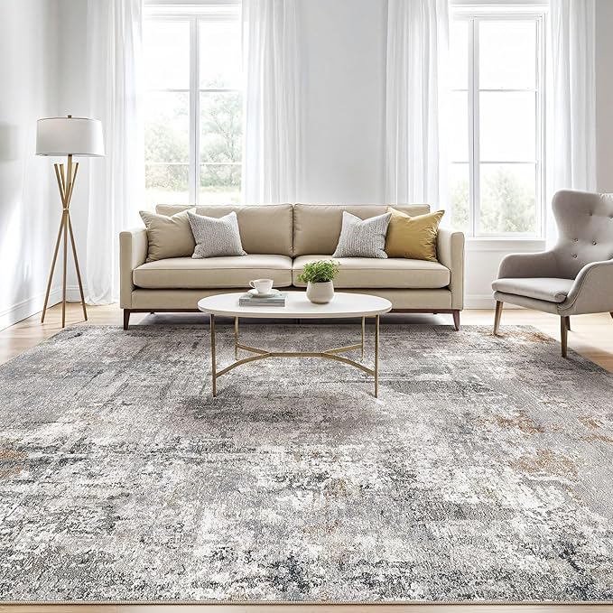 9x12 Area Rug Living Room: Washable Large Abstract Modern Soft Stain Resistant Indoor Floor Rugs Non Slip Accent Carpet for Bedroom Nursery Playroom Office Dining Room Dorm Home House- Gray Rust