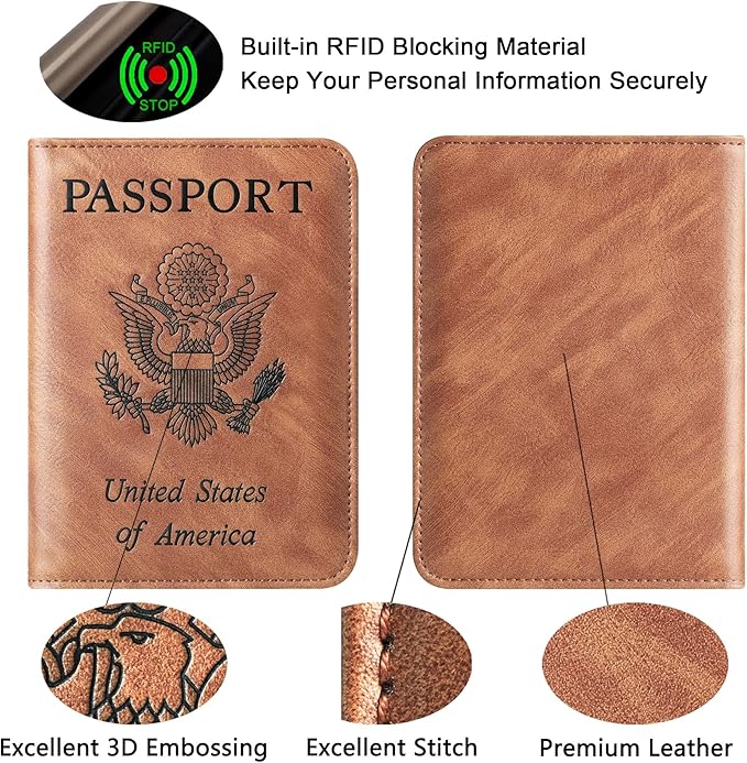 Passport Holder Cover Wallet Travel Essentials Leather Rfid Blocking Case Vacation Luggage Must Haves Travel Accessories for Men Women (116#Brown)