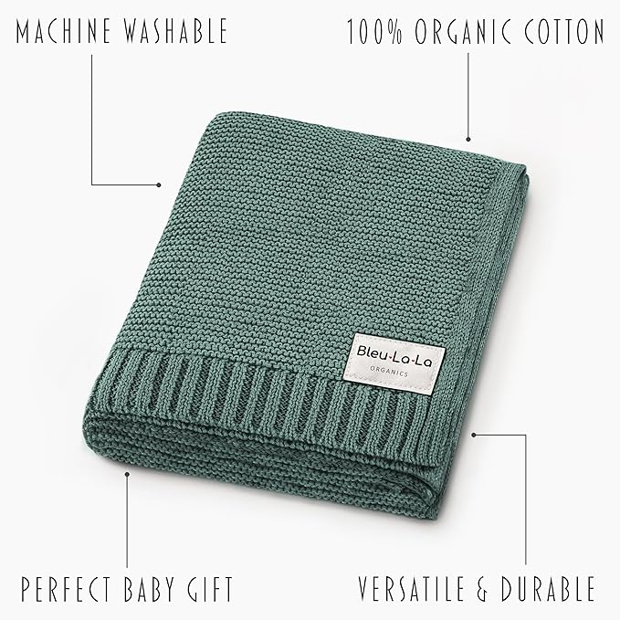 Heritage Knit 100% Organic Cotton Baby Swaddle Blanket for Boys and Girls - Soft Warm Cozy Unisex Receiving Cuddle Crib Blanket for Newborns, Infants & Toddlers (Hunter Green, 0-2 Years)