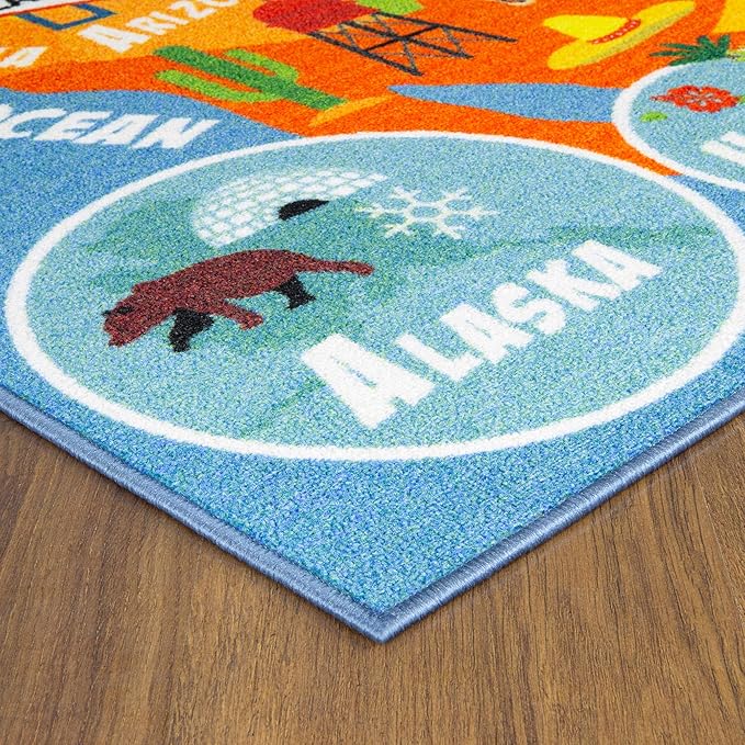 KC Cubs 8x10 USA United States Map Toy Car Road Rug – Educational Play Mat Carpet for Kids, Toddlers, Nursery, Classroom, Playroom, Baby Daycare