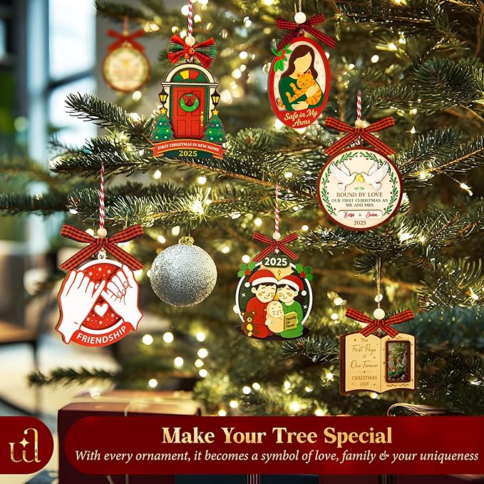 Family of 3 Christmas Ornaments 2025 - Our First Christmas As A Family of Three Ornament 2025, Unique Baby 1st Xmas Ornaments, New Parents Gifts for Mom Dad Xmas Tree Decorations