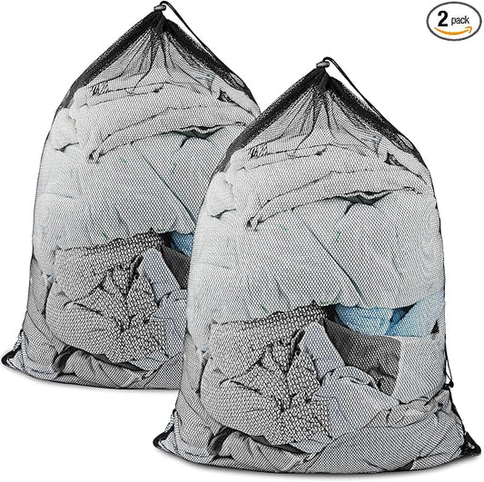 2 Pack Mesh Laundry Bags, Large Travel Laundry Washing Bags for Dirty Clothes Storage, 24" X 36" Washable Heavy Duty Laundry Net Bag With Drawstring for College Dorm, Hamper, Room, Laundromat (Black)