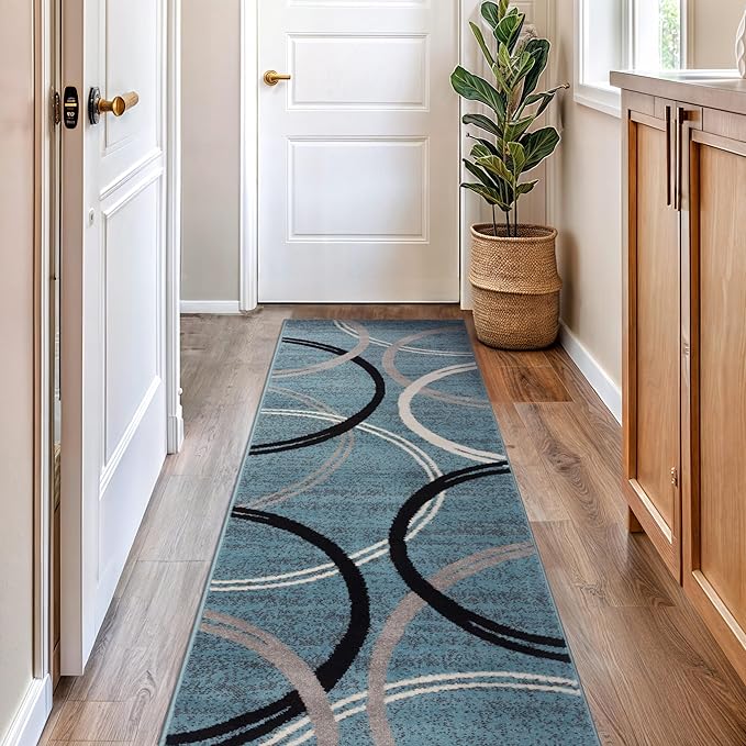 Rugshop Modern Wavy Circles Design Runner Rug 2'7" x 8' Blue