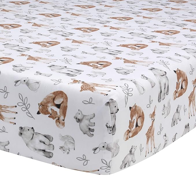 Lambs & Ivy Painted Forest 4-Piece Crib Bedding Set - Gray, Beige, White