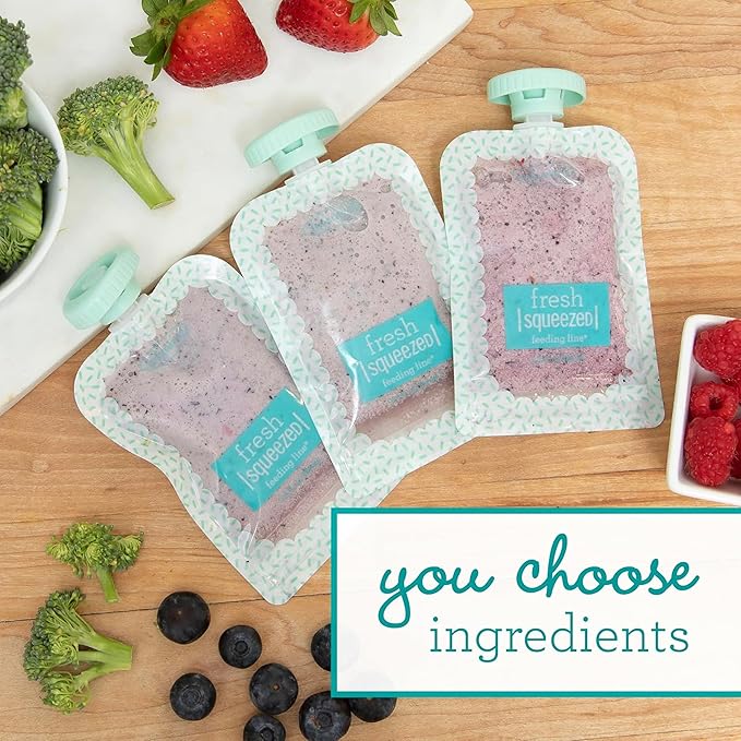 Infantino Squeeze Station, Baby Food Maker & Pouch Filler, Fill 3 Reusable Pouches at Once, Easy to Use, Dishwasher Safe, Homemade Baby Food Prep Essential, Teal