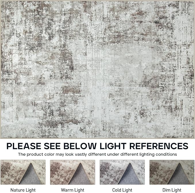 10x14 Area Rugs Large Living Room Rug Washable: Modern Abstract Rug Indoor Modern Carpet Non Slip for Dining Room Bedroom Nursery Home Office Brown Grey