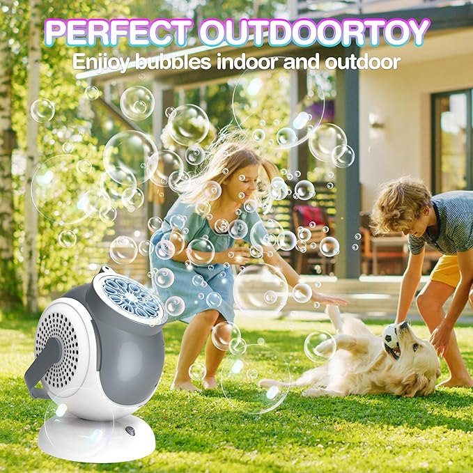 Big Bubble Machine - Automatic Bubbles Blower for Kids, Toddlers - 360° Oscillation & 75° Adjustment, Bubble Toys with LED Light - Gifts for Boys, Girls, Easter, Outdoor, Birthday, Party Use