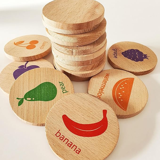 bee smart Wooden Memory Game - Matching Memory Game for Kids 3 and Up, 16Pcs | Educational Toy for Preschool Toddlers Board Games (Fruits)