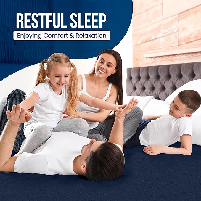 Utopia Bedding Waterproof Mattress Protector King Size, Premium Terry Mattress Cover 200 GSM, Breathable, Fitted Style with Stretchable Pockets (Navy Blue)