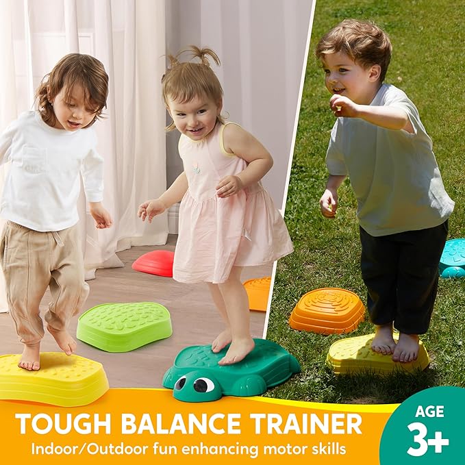 JOYIN 5 Pcs Turtle Balance Stepping Stones, Kids Turtle Path Jumping Stones, Toddler Obstacle Course Coordination Game Toys Indoor or Outdoor Play for Kids Aged 3+