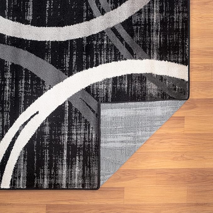 Rugshop Modern Wavy Circles Design Area Rug 5'3" x 7'3" Black