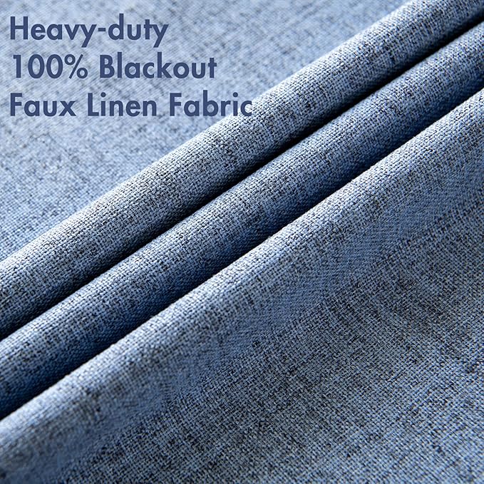 MIULEE Linen Blackout Curtains and Drapes 100% Room Darkening Thermal Insulated Grommet Window Panels with Coating 2 PCs W 42 x L 63 inches Stone Blue