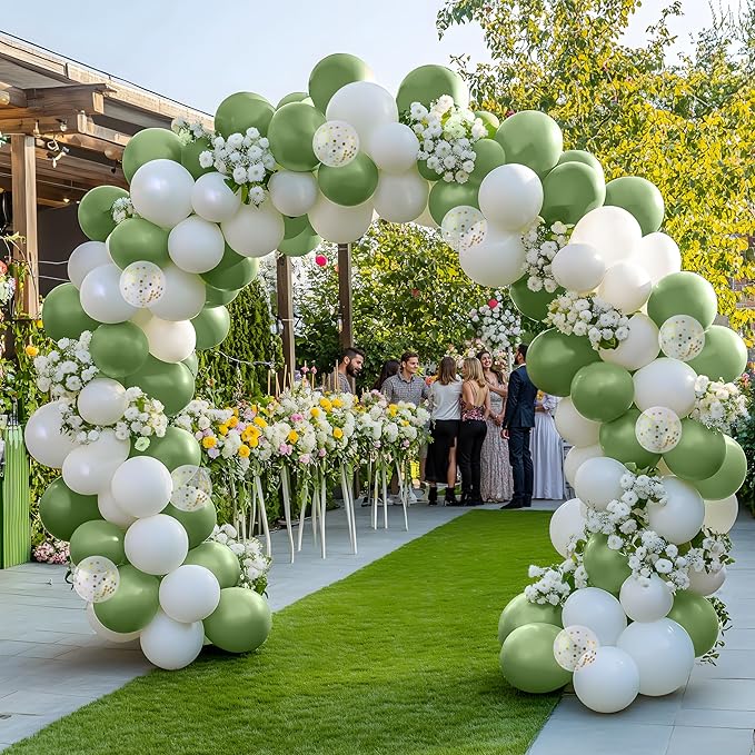 JOYIN 150 Pcs Sage Green Balloons, Different Sizes 18 12 10 5 Inch Sage Green Latex Balloon Arch Kit with Instruction for Birthday Party Graduation Wedding Holiday Decoration