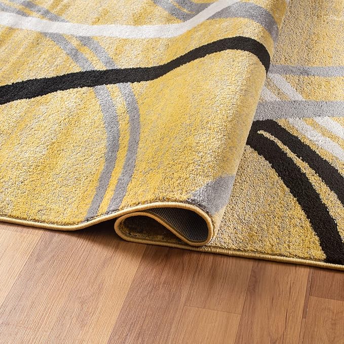 Rugshop Modern Wavy Circles Design Runner Rug 2' x 10' Yellow