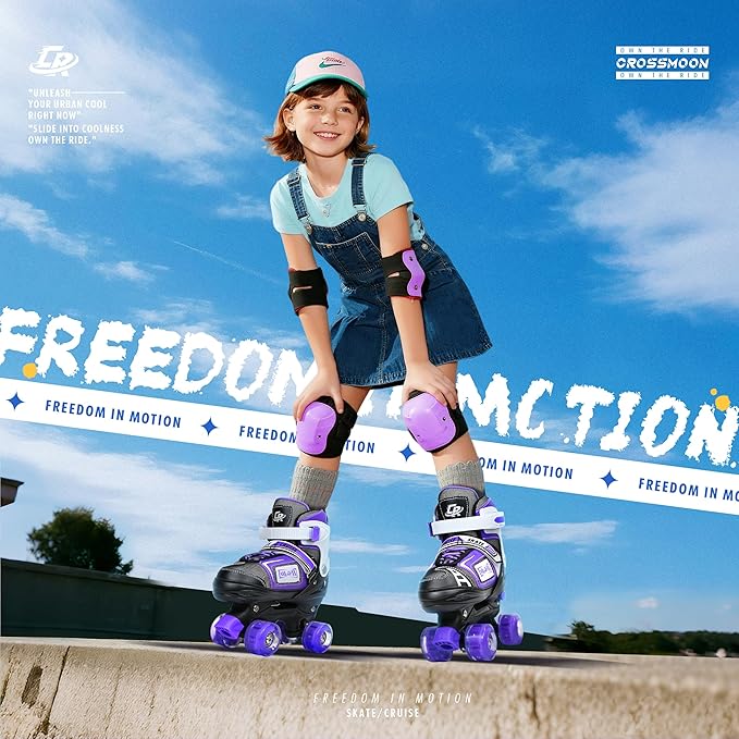 Adjustable Quad Skates for Kids, Teens, and Adults – Light-Up Wheels – Comfortable Fit, Secure Closure, Indoor and Outdoor Roller Skates for Boys and Girls