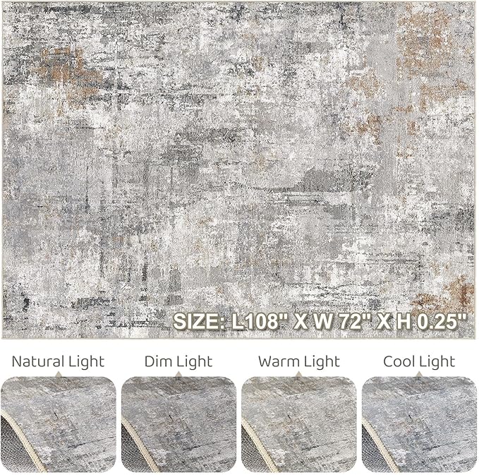 6x9 Area Rugs Washable Rug: Large Abstract Modern Soft Stain Resistant Indoor Floor Non Slip Accent Carpet for Living Room Bedroom Nursery Playroom Dining Room Office Dorm Home House- Gray Rust