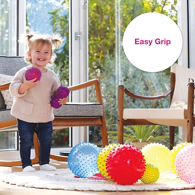 Edushape Sensory Balls for Baby - 4” Solid Color Baby Balls That Help Enhance Gross Motor Skills for Kids Aged 6 Months and Up - Pack of 4 Vibrant Colorful and Unique Textured Balls for Baby