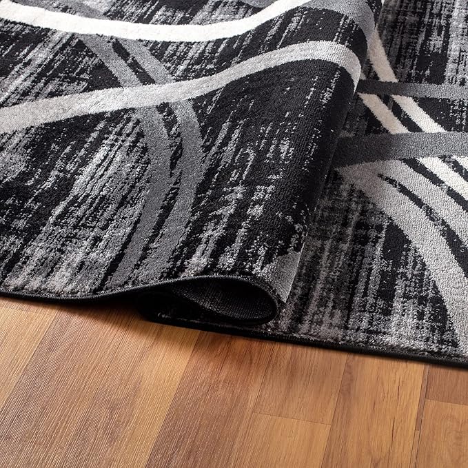 Rugshop Modern Wavy Circles Design Area Rug 10' x 14' Black