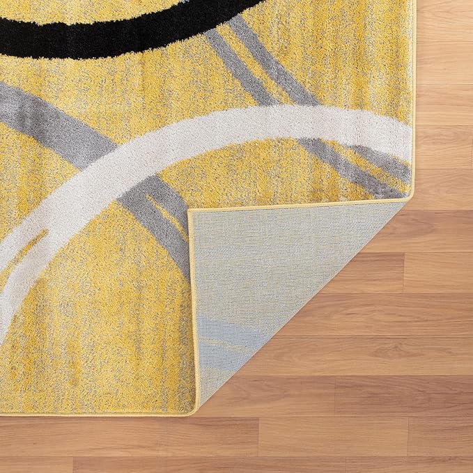 Rugshop Modern Wavy Circles Design Runner Rug 2' x 7'2" Yellow